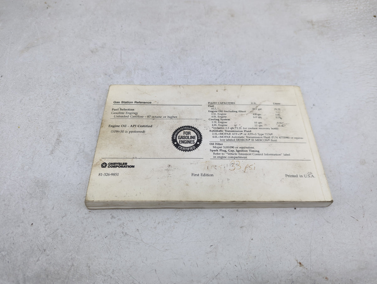 1998 Jeep Cherokee Owners Manual Book Guide P/N:81-326-9851 OEM Used Auto Parts - Oemusedautoparts1.com