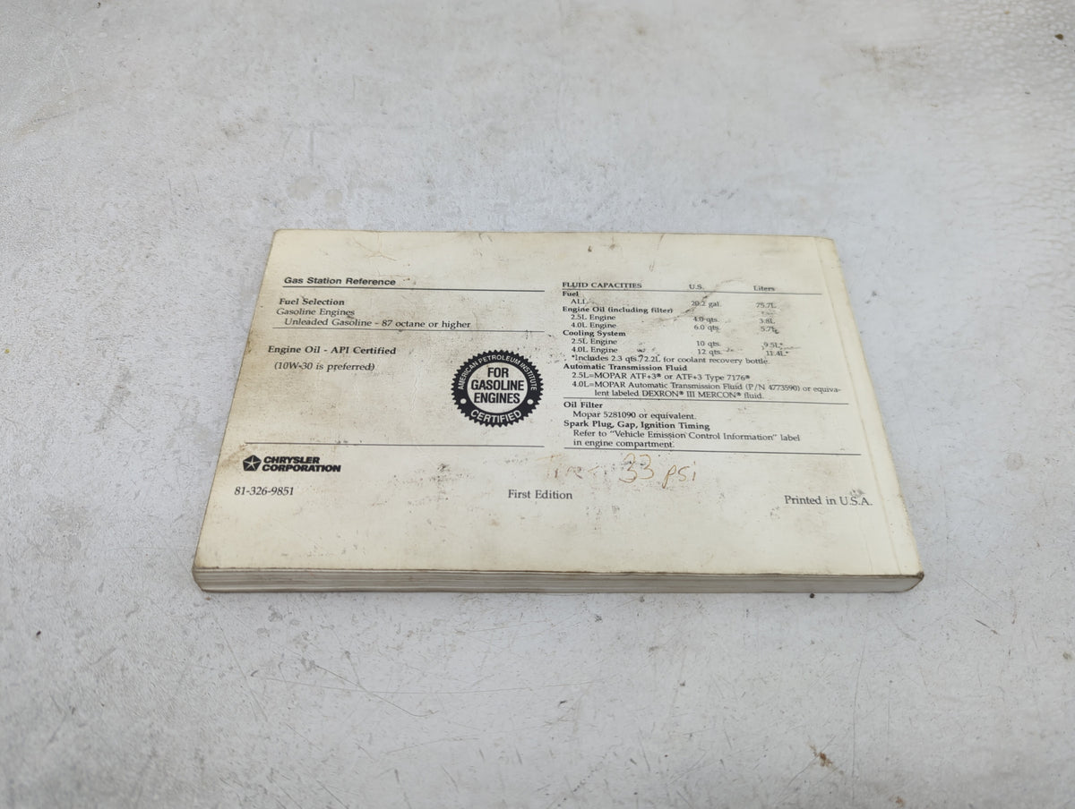 1998 Jeep Cherokee Owners Manual Book Guide P/N:81-326-9851 OEM Used Auto Parts - Oemusedautoparts1.com