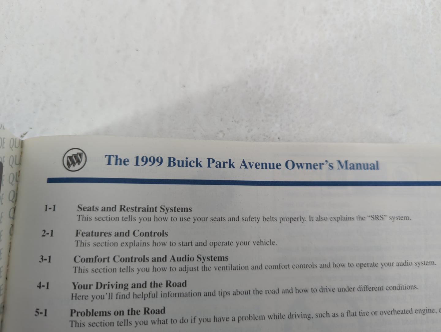 1999 Buick Park Avenue Owners Manual Book Guide OEM Used Auto Parts - Oemusedautoparts1.com