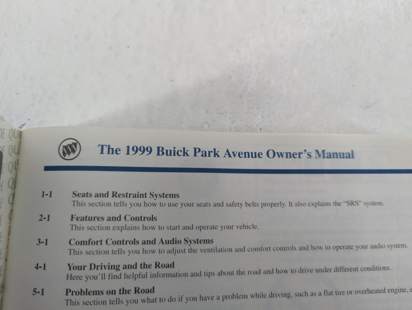 1999 Buick Park Avenue Owners Manual Book Guide OEM Used Auto Parts - Oemusedautoparts1.com