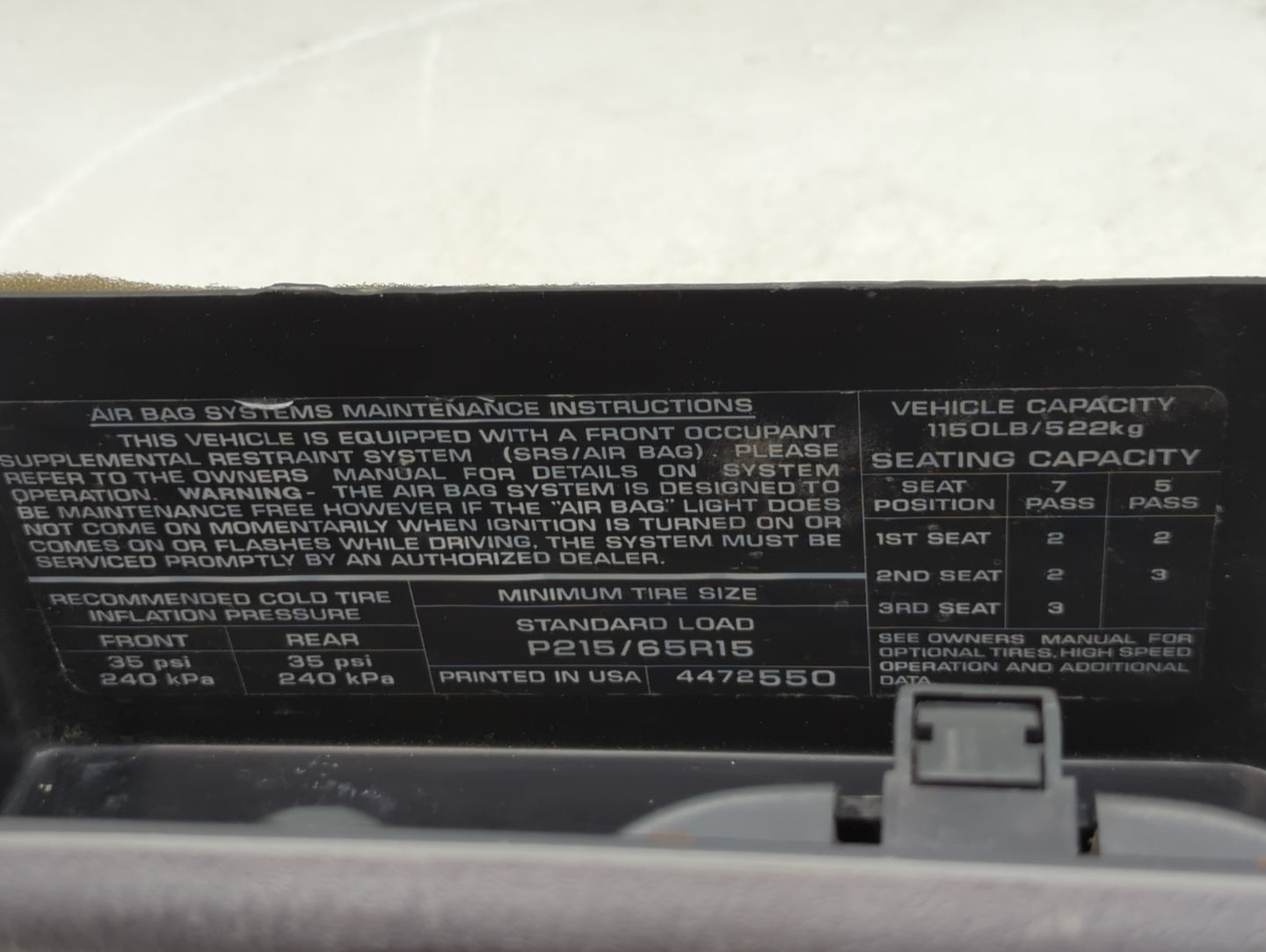 1999 Chrysler Voyager Passenger Glove Box Door Storage Compartment - Oemusedautoparts1.com