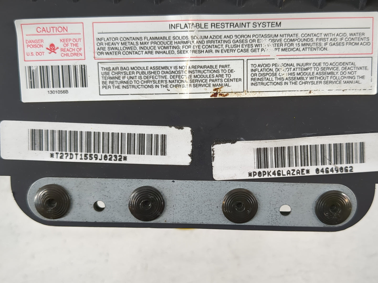 1999 Dodge Stratus Air Bag Driver Left Steering Wheel Mounted P/N:T27DT1559J0232 Fits OEM Used Auto Parts - Oemusedautoparts