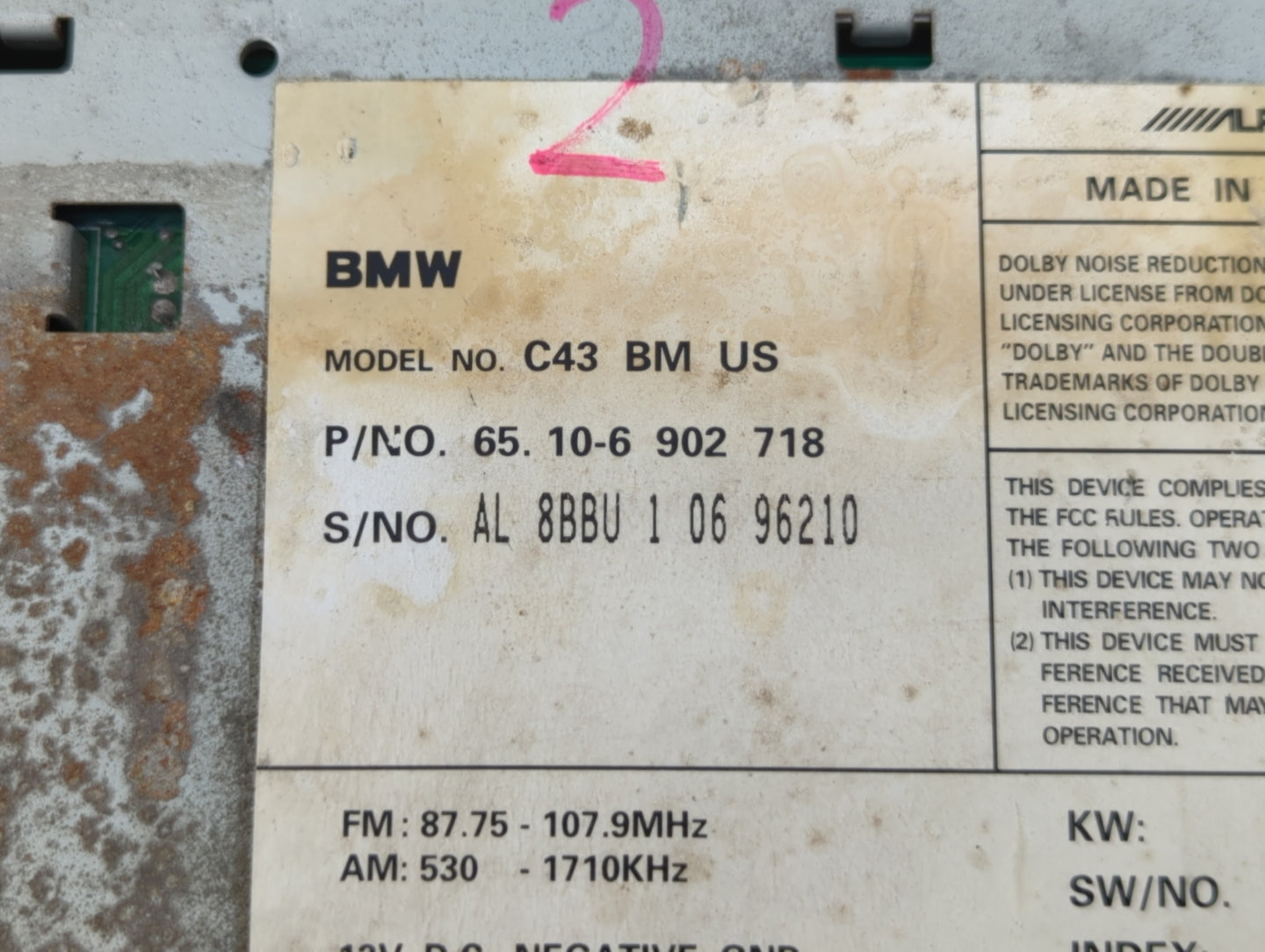 1997-2003 Bmw 540i Am Fm Cd Player Radio Receiver - Oemusedautoparts1.com