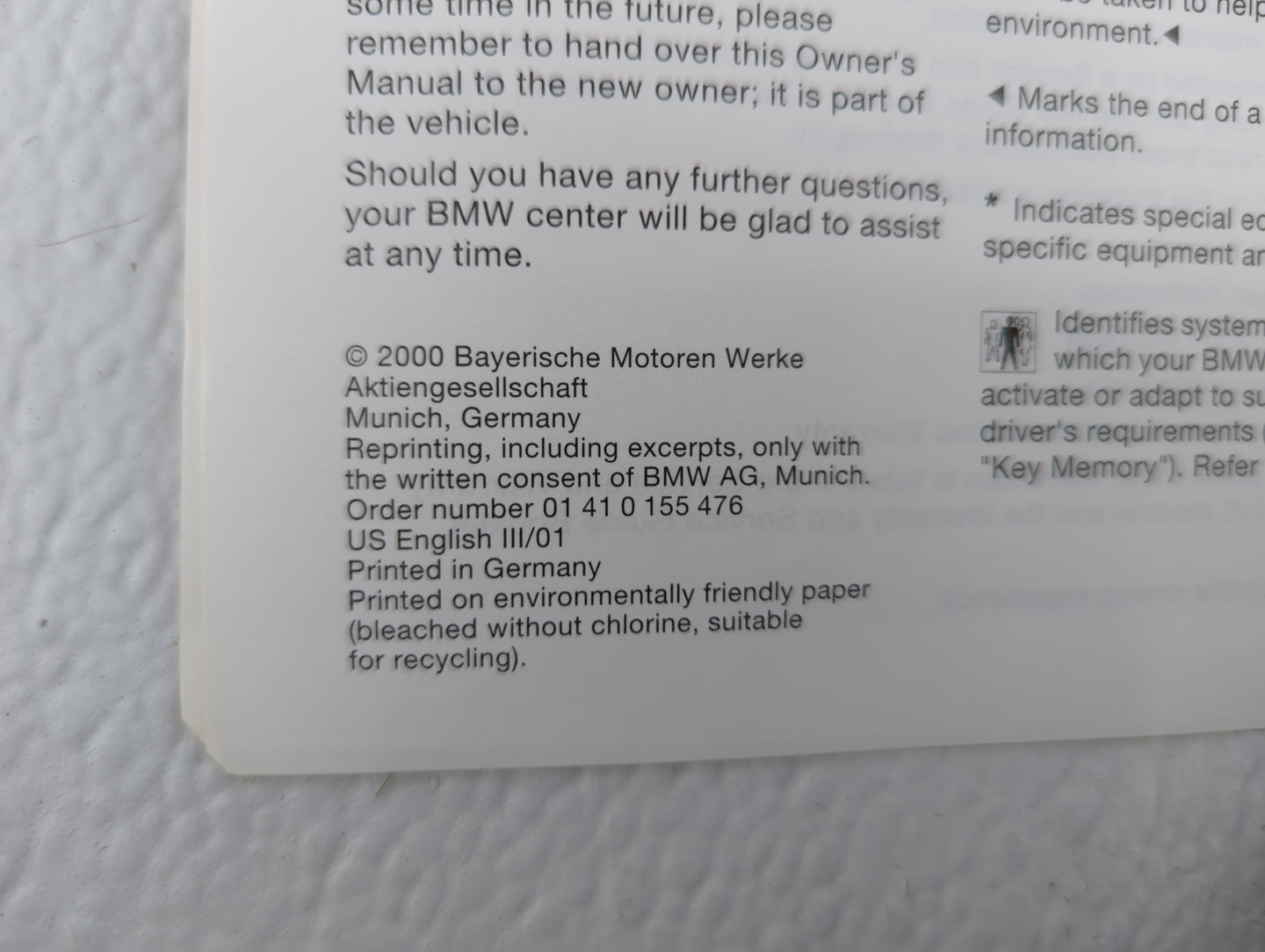 2000 Bmw X3 Owners Manual Book Guide OEM Used Auto Parts - Oemusedautoparts1.com