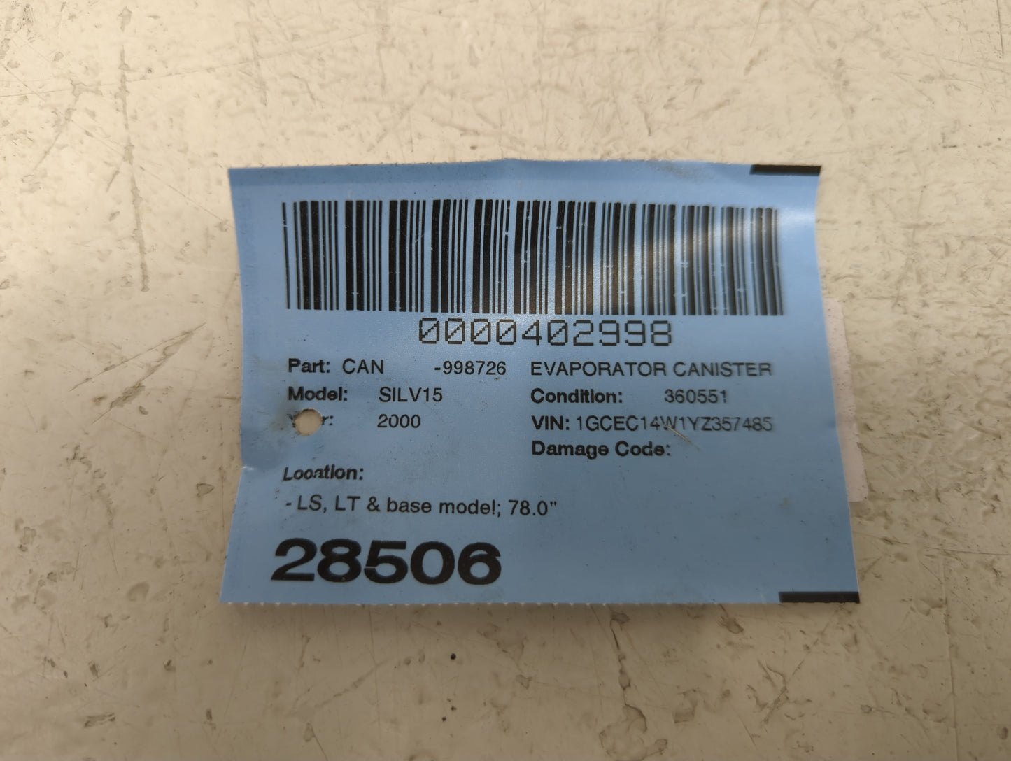 2000 Chevrolet Silverado 1500 Pickup Fuel Vapor Charcoal Canister - Oemusedautoparts1.com
