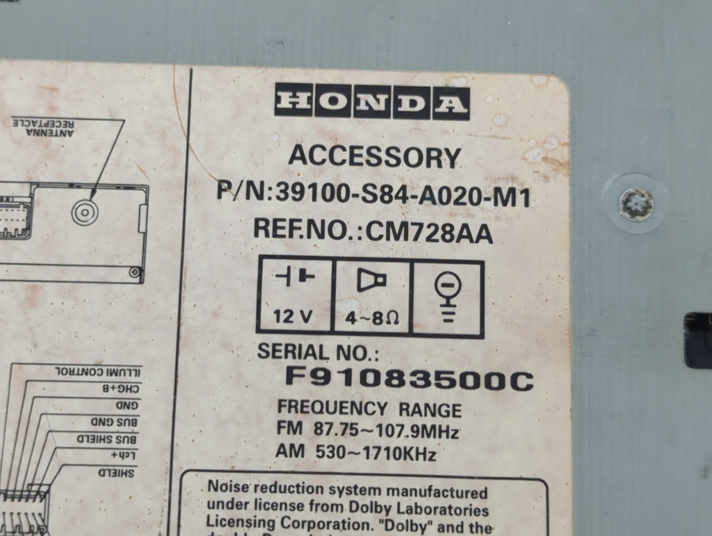 1998-2002 Honda Accord Radio AM FM Cd Player Receiver Replacement P/N:F91197303C 39100-S84-A020-M1 Fits OEM Used Auto Parts 