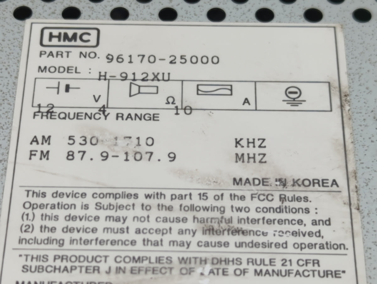 2000-2001 Hyundai Accent Radio AM FM Cd Player Receiver Replacement P/N:96170-25000 Fits Fits 2000 2001 OEM Used Auto Parts 