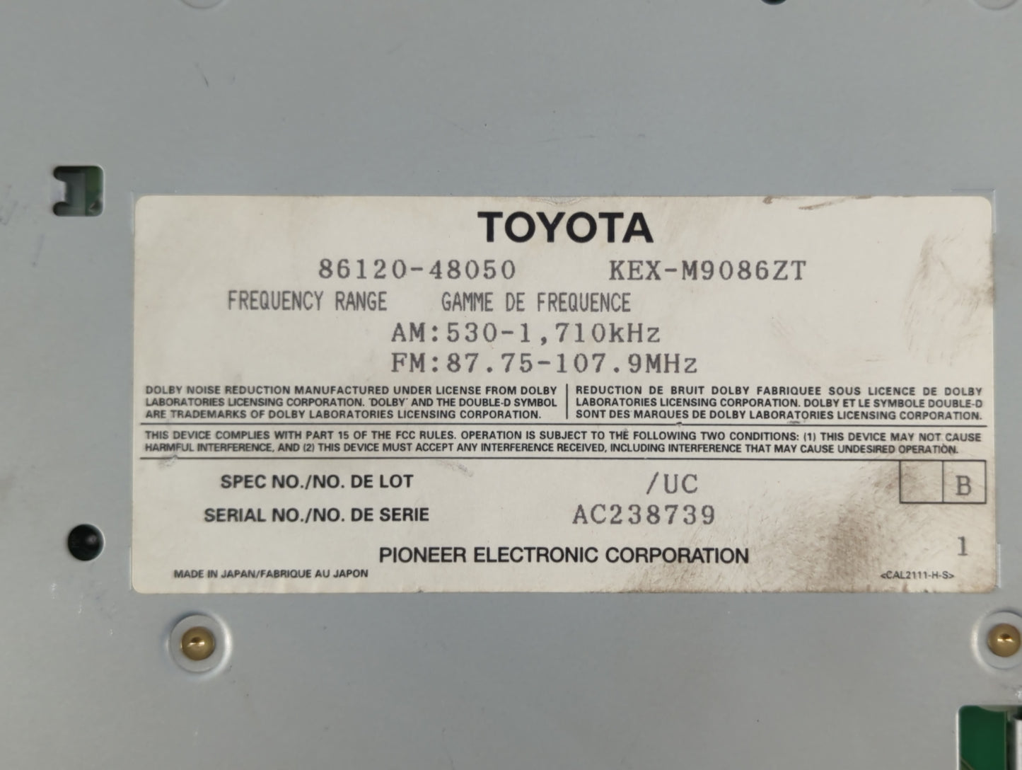 1999-2003 Lexus Rx300 Radio AM FM Cd Player Receiver Replacement P/N:86120-48050 Fits Fits 1999 2000 2001 2002 2003 OEM Used