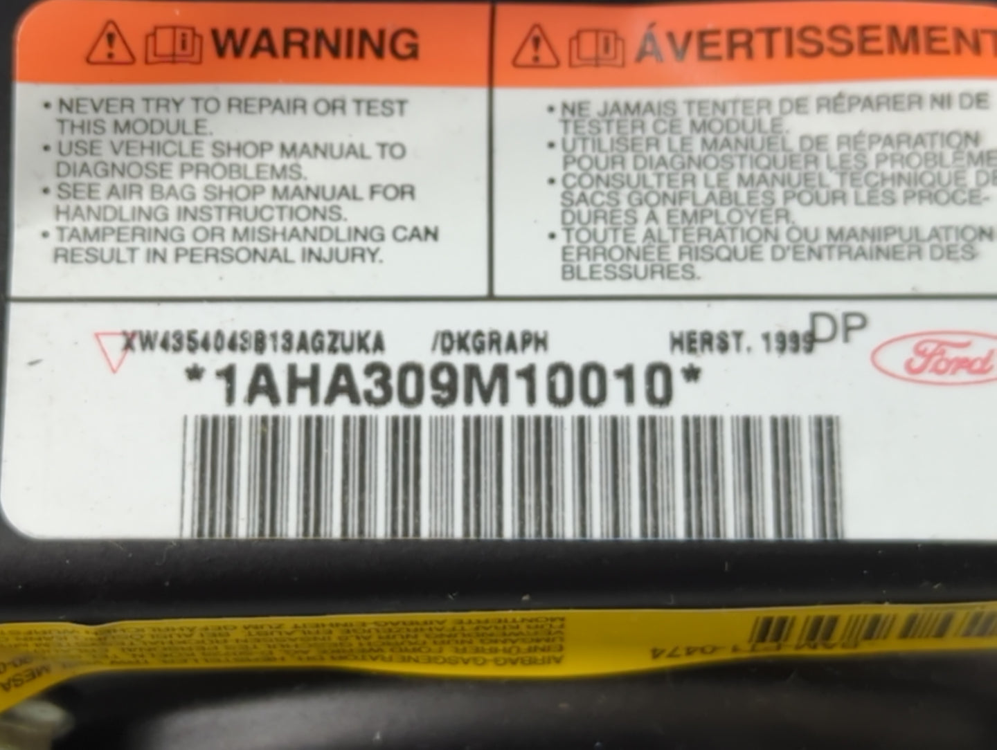 2000 Lincoln Ls Air Bag Driver Left Steering Wheel Mounted P/N:1AHA309M10010 Fits OEM Used Auto Parts - Oemusedautoparts1.co