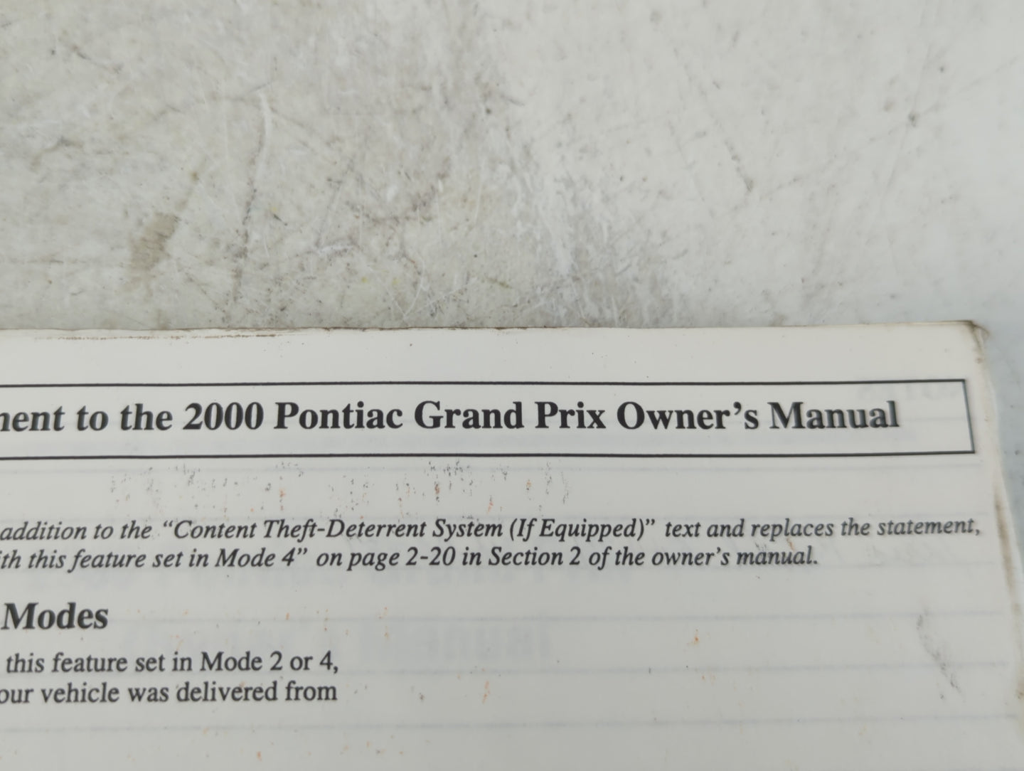 2000 Pontiac Grand Prix Owners Manual Book Guide P/N:00GPX001 OEM Used Auto Parts - Oemusedautoparts1.com
