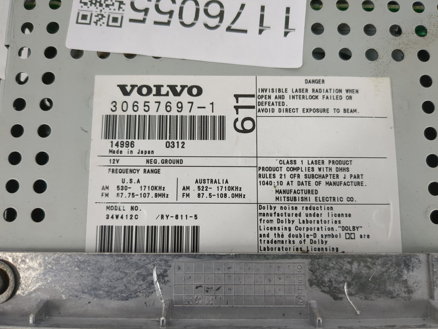 1999-2004 Volvo S80 Radio AM FM Cd Player Receiver Replacement P/N:30657697-1 Fits Fits 1999 2000 2001 2002 2003 2004 OEM Us