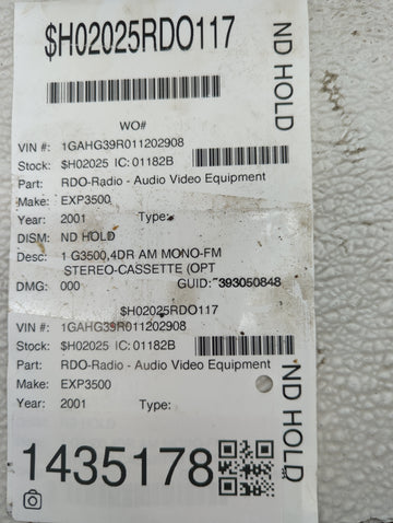 2001-2002 Chevrolet Express 3500 Radio AM FM Cd Player Receiver Replacement P/N:15074531 B9DLZSM210800010 Fits OEM Used Auto