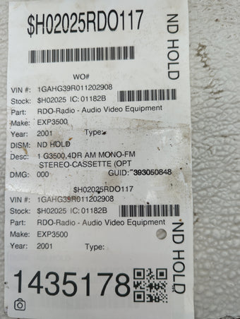 compare product 2001-2002 Chevrolet Express 3500 Radio AM FM Cd Player Receiver Replacement P/N:15074531 B9DLZSM210800010 Fits OEM Used Auto Parts