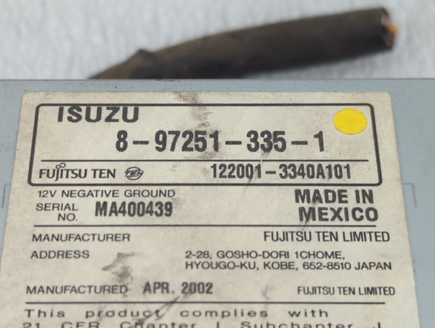 2001 Isuzu Rodeo Radio AM FM Cd Player Receiver Replacement P/N:8-97251-335-1 Fits OEM Used Auto Parts - Oemusedautoparts1.c