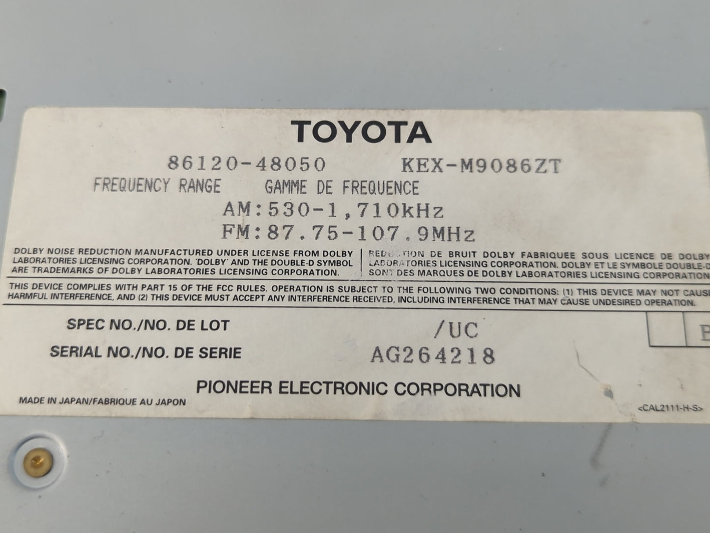 1999-2003 Lexus Rx300 Radio AM FM Cd Player Receiver Replacement P/N:96120-48050 Fits Fits 1999 2000 2001 2002 2003 OEM Used