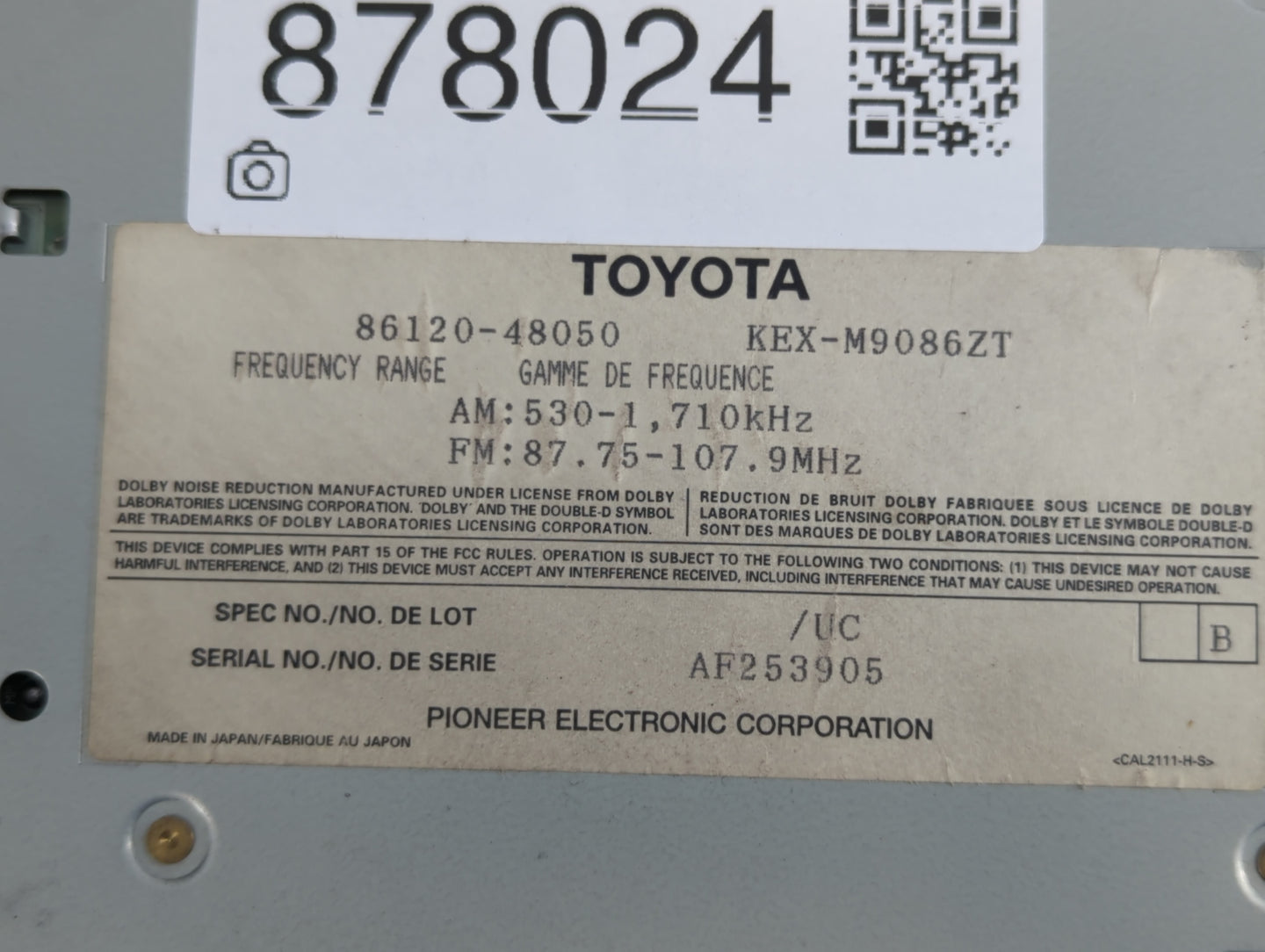 2001 Lexus Rx300 Radio AM FM Cd Player Receiver Replacement P/N:86120-48050 Fits OEM Used Auto Parts - Oemusedautoparts1.com