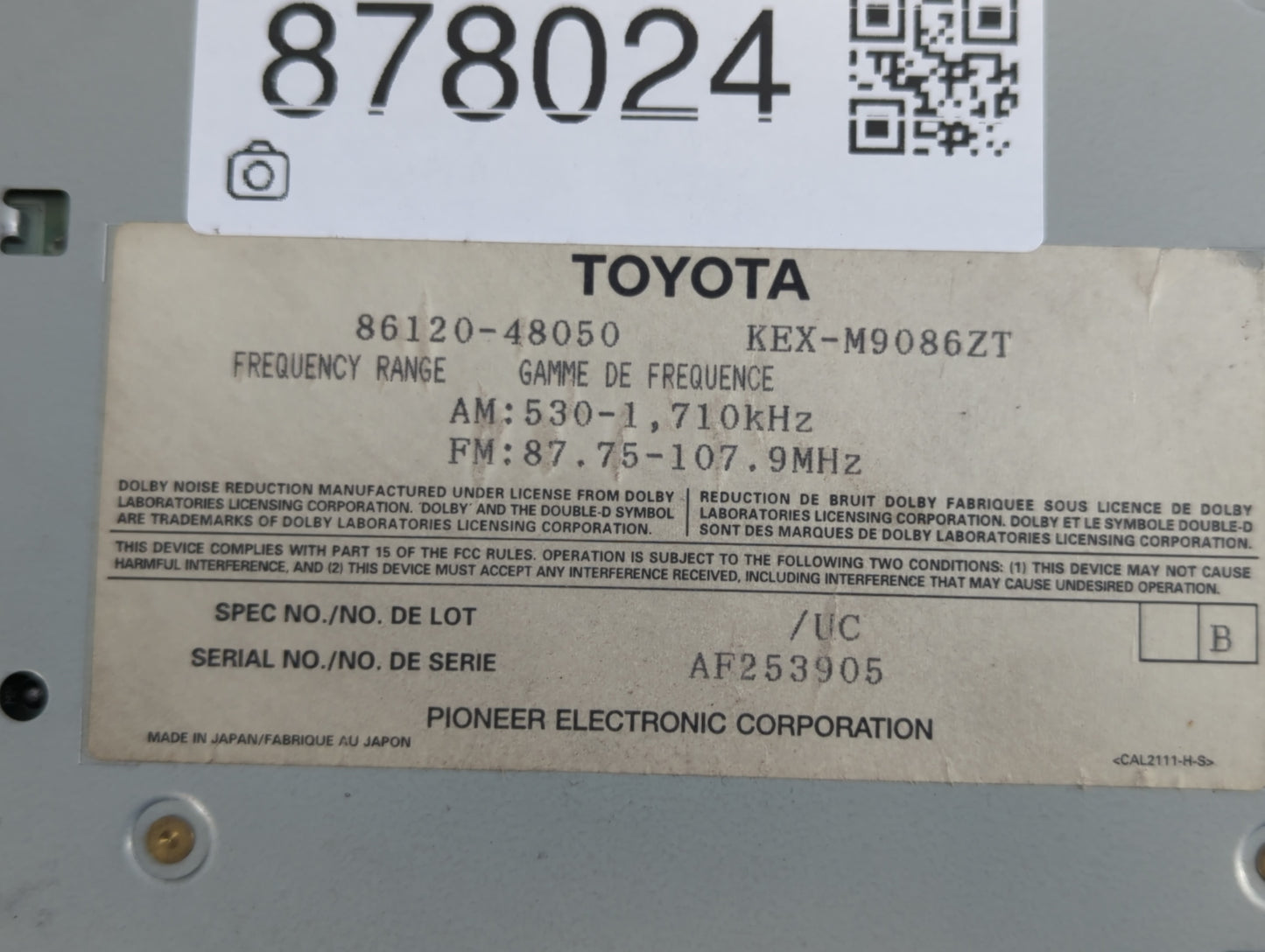 2001 Lexus Rx300 Radio AM FM Cd Player Receiver Replacement P/N:86120-48050 Fits OEM Used Auto Parts - Oemusedautoparts1.com