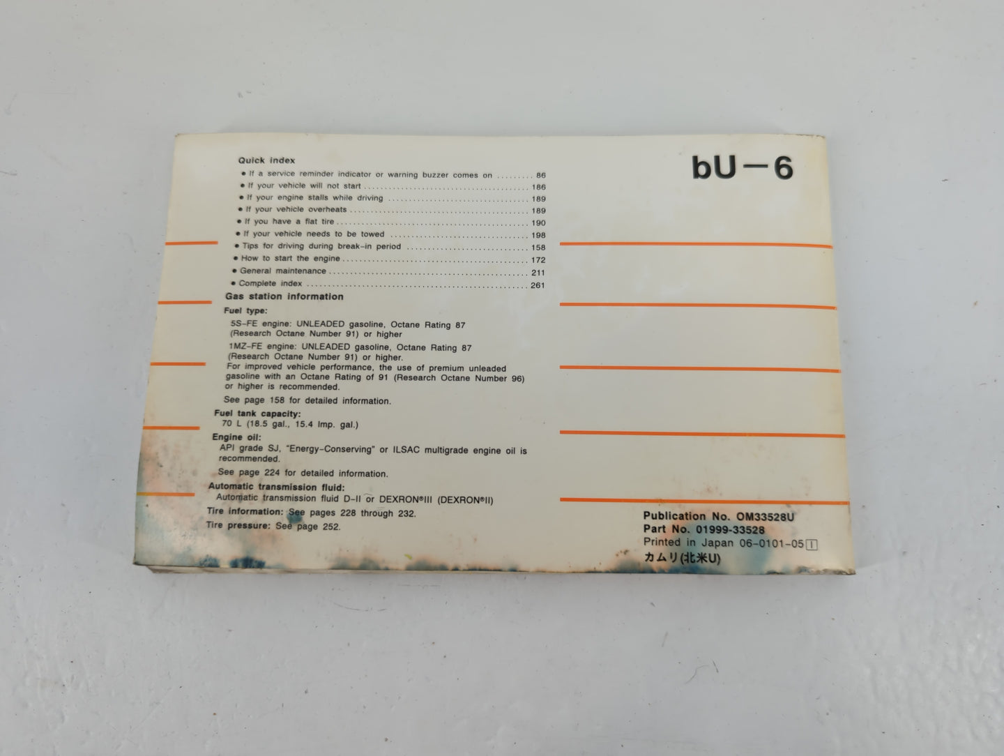 2001 Toyota Camry Owners Manual Book Guide P/N:01999-33528 OEM Used Auto Parts - Oemusedautoparts1.com
