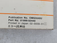 2001 Toyota Echo Owners Manual Book Guide P/N:01999-52440 OEM Used Auto Parts - Oemusedautoparts1.com