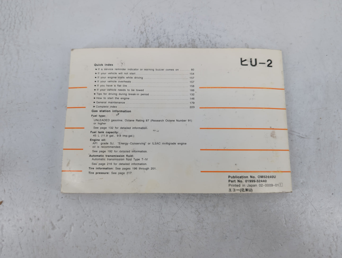 2001 Toyota Echo Owners Manual Book Guide P/N:01999-52440 OEM Used Auto Parts - Oemusedautoparts1.com