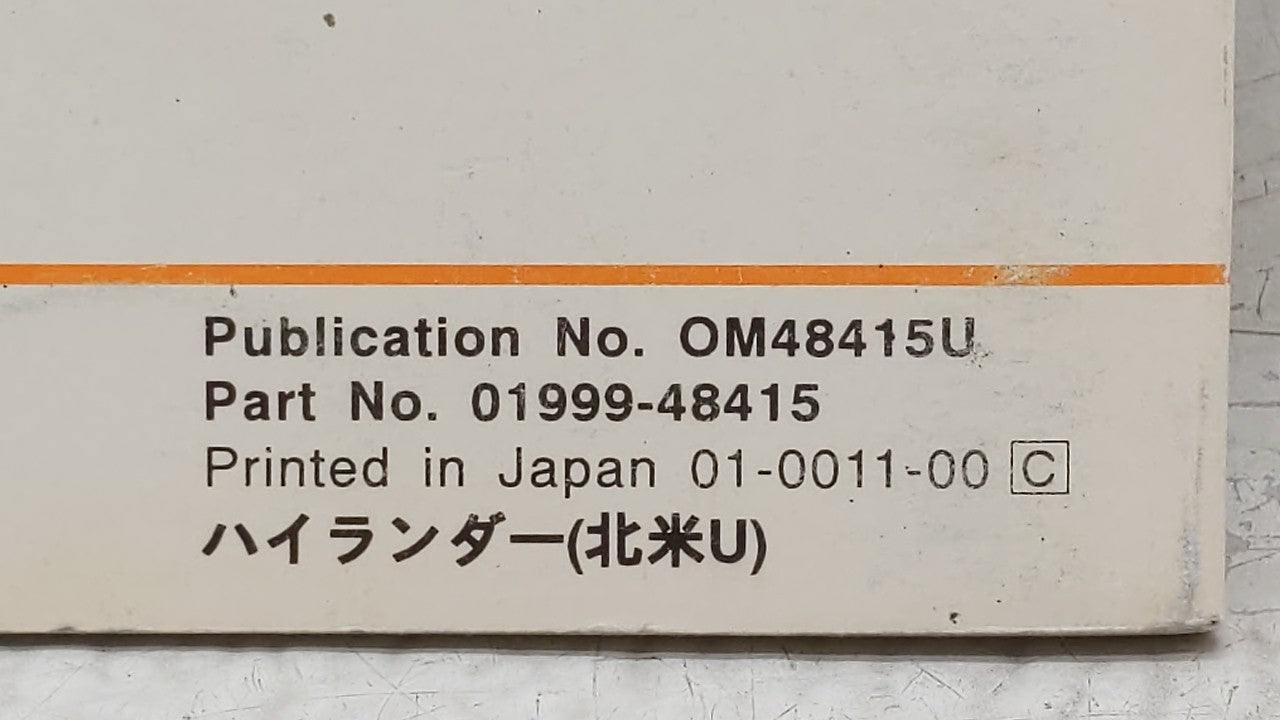 2001 Toyota Highlander Owners Manual Book Guide OEM Used Auto Parts - Oemusedautoparts1.com