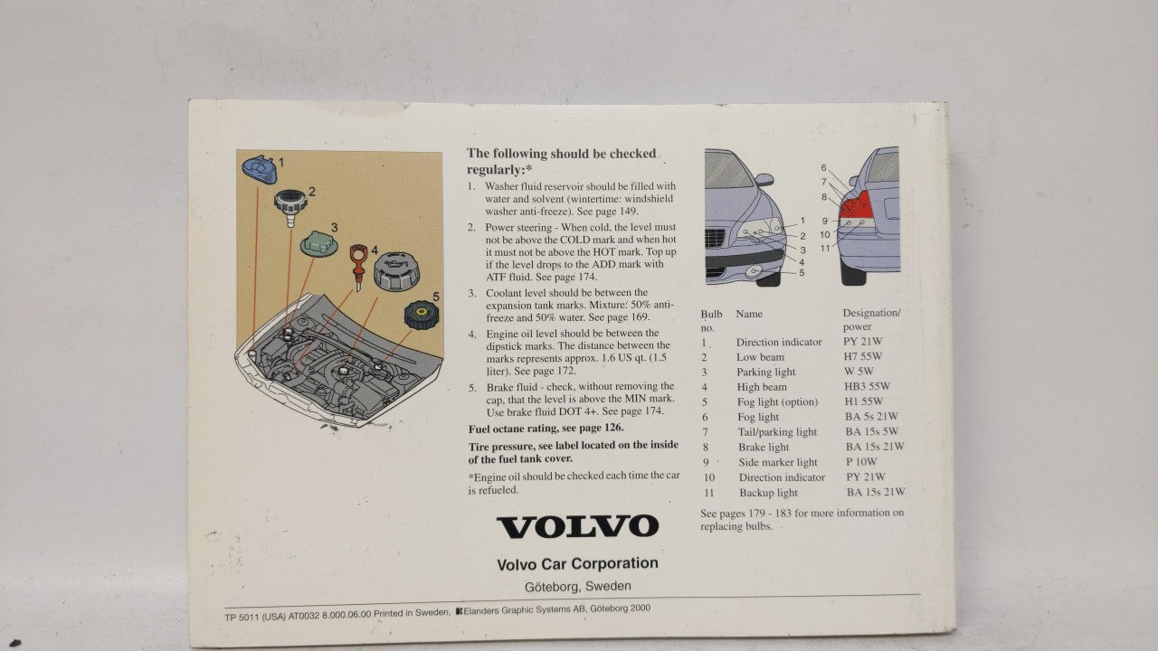 2001 Volvo S60 Owners Manual Book Guide OEM Used Auto Parts - Oemusedautoparts1.com