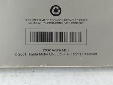 2002 Acura Mdx Owners Manual Book Guide P/N:31S3V610 00X31-S3V-6102 OEM Used Auto Parts
