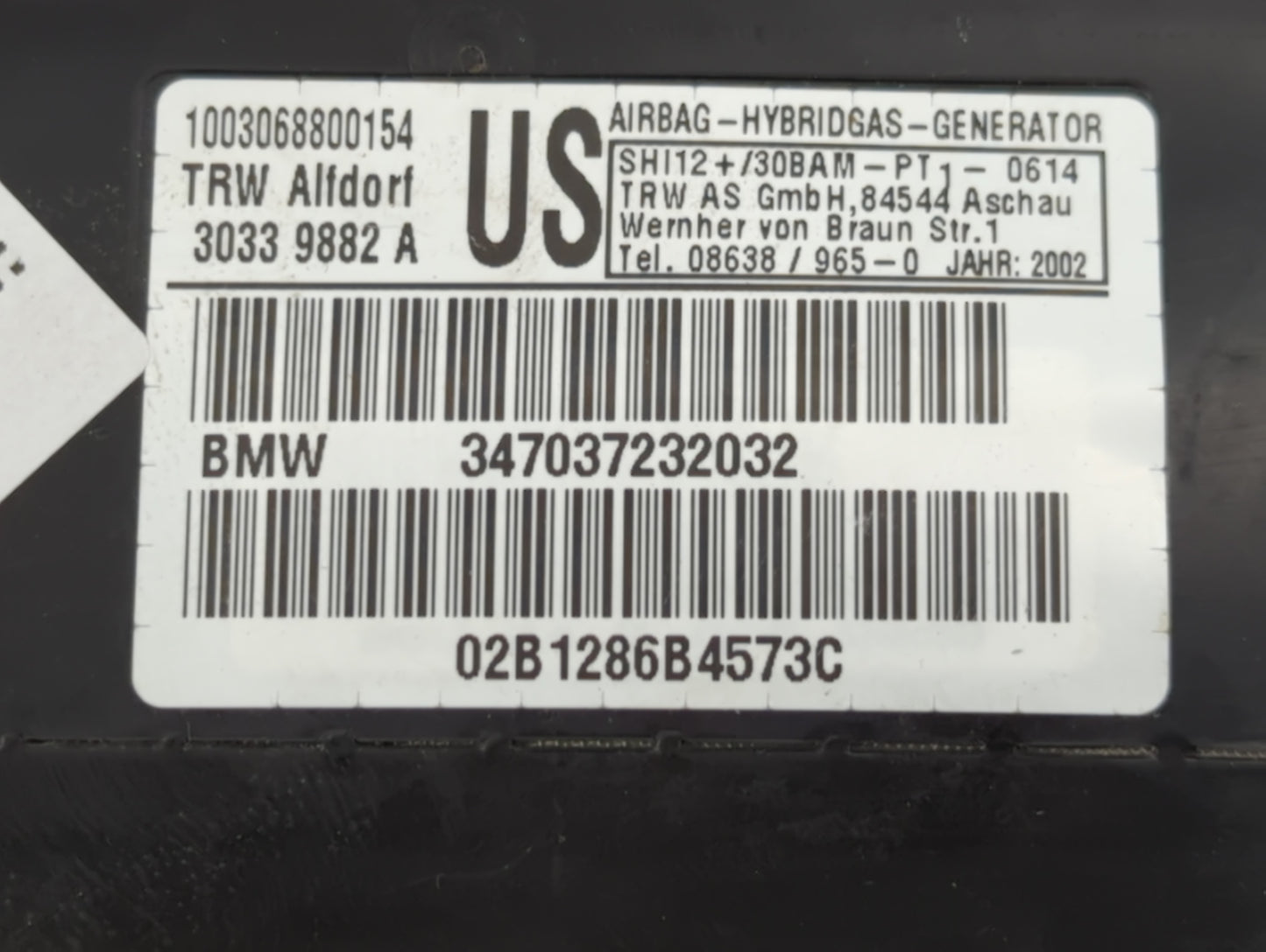 2001-2005 Bmw 325i Air Bag Passenger Right Knee OEM P/N:3033 9882 A 02B1286B4573C, 347037232032 Fits Fits 2001 2002 2003 200