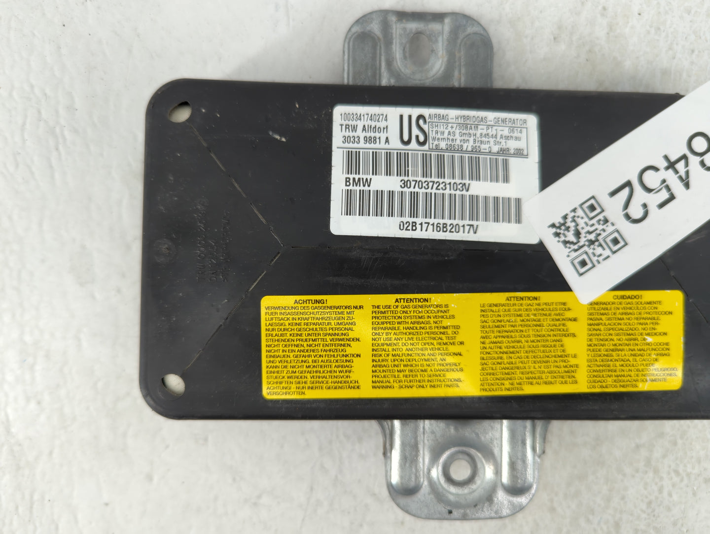 2001-2002 Bmw 325i Air Bag Driver Left Steering Wheel Mounted P/N:3033 9881 A Fits Fits 2000 2001 2002 2003 OEM Used Auto Pa