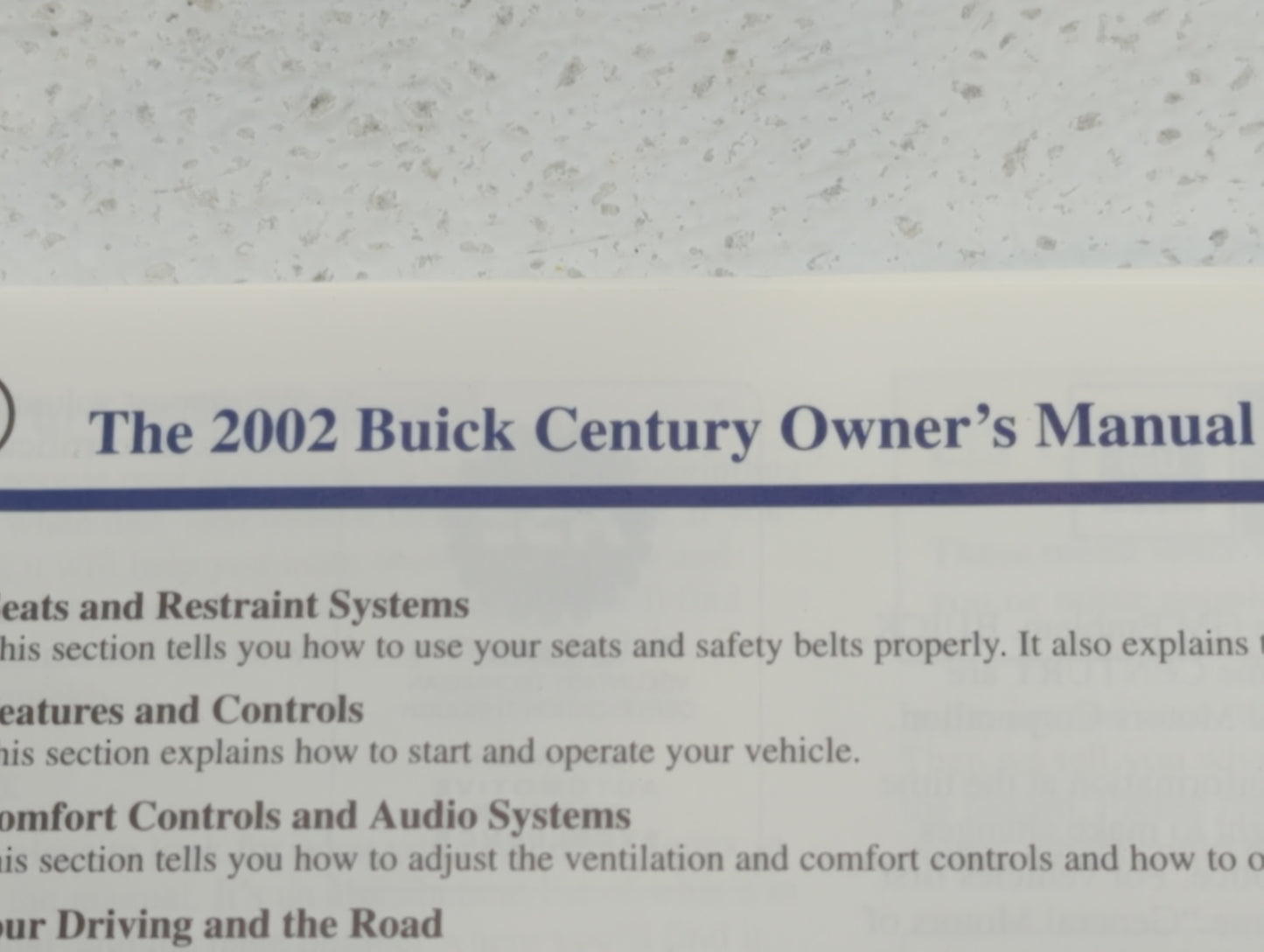 2002 Buick Century Owners Manual Book Guide OEM Used Auto Parts - Oemusedautoparts1.com