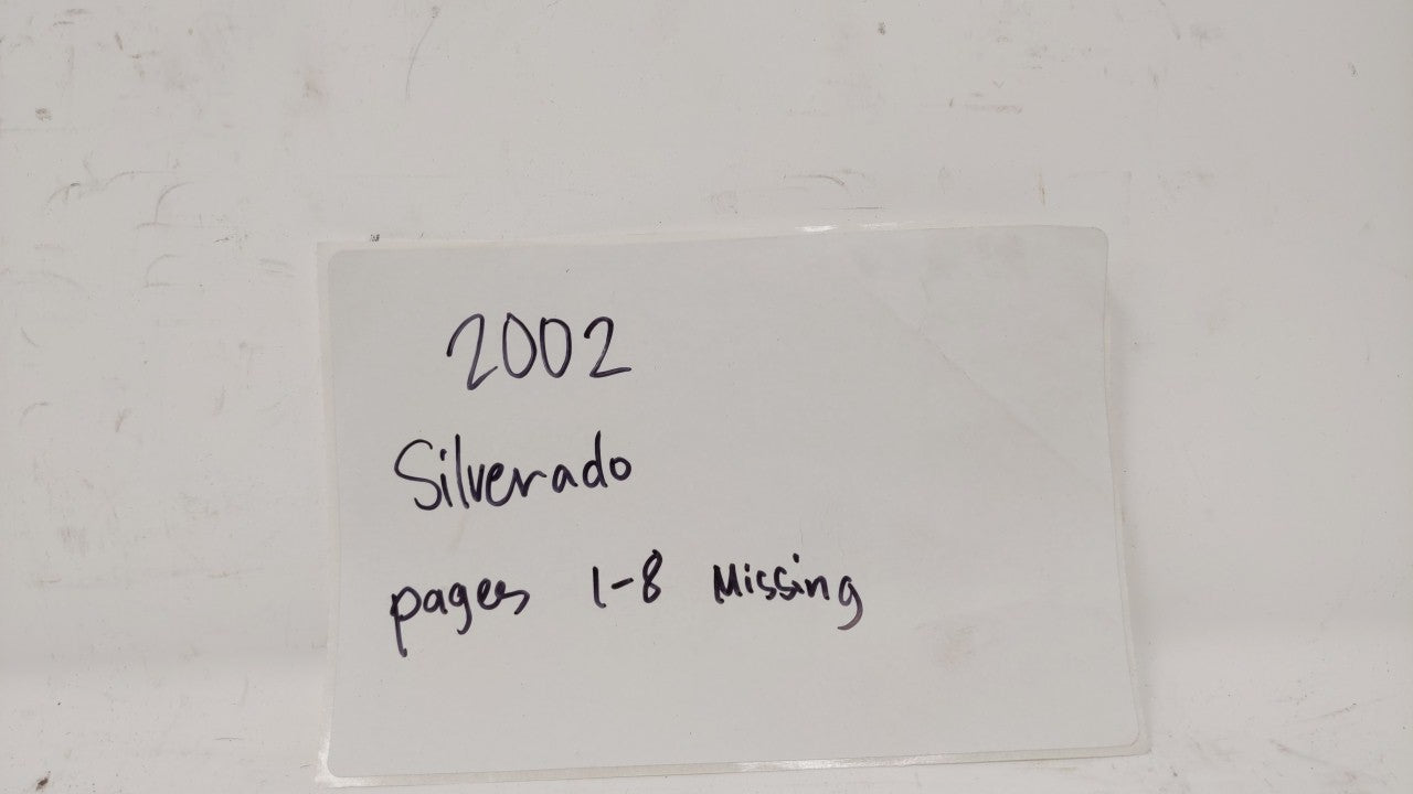 2002 Chevrolet Silverado 1500 Owners Manual Book Guide OEM Used Auto Parts - Oemusedautoparts1.com