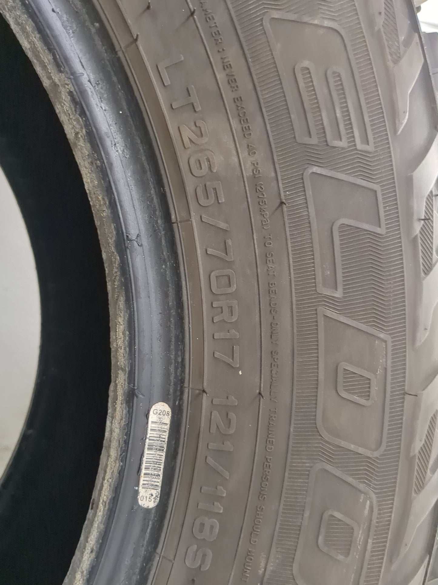 Used Tire LT265/70R17 ELDORADO SPORT FURY AT 45 121/118S - Tread Depth 15/32 - Oemusedautoparts1.com