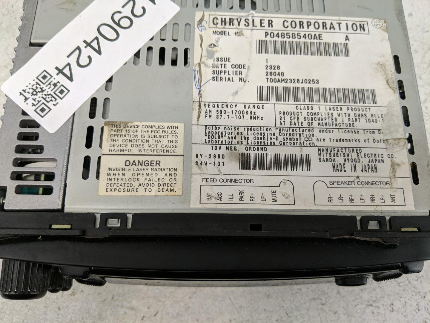 2002 Dodge Grand Caravan Radio AM FM Cd Player Receiver Replacement P/N:P04858540AE Fits Fits 1998 1999 2000 2001 OEM Used A