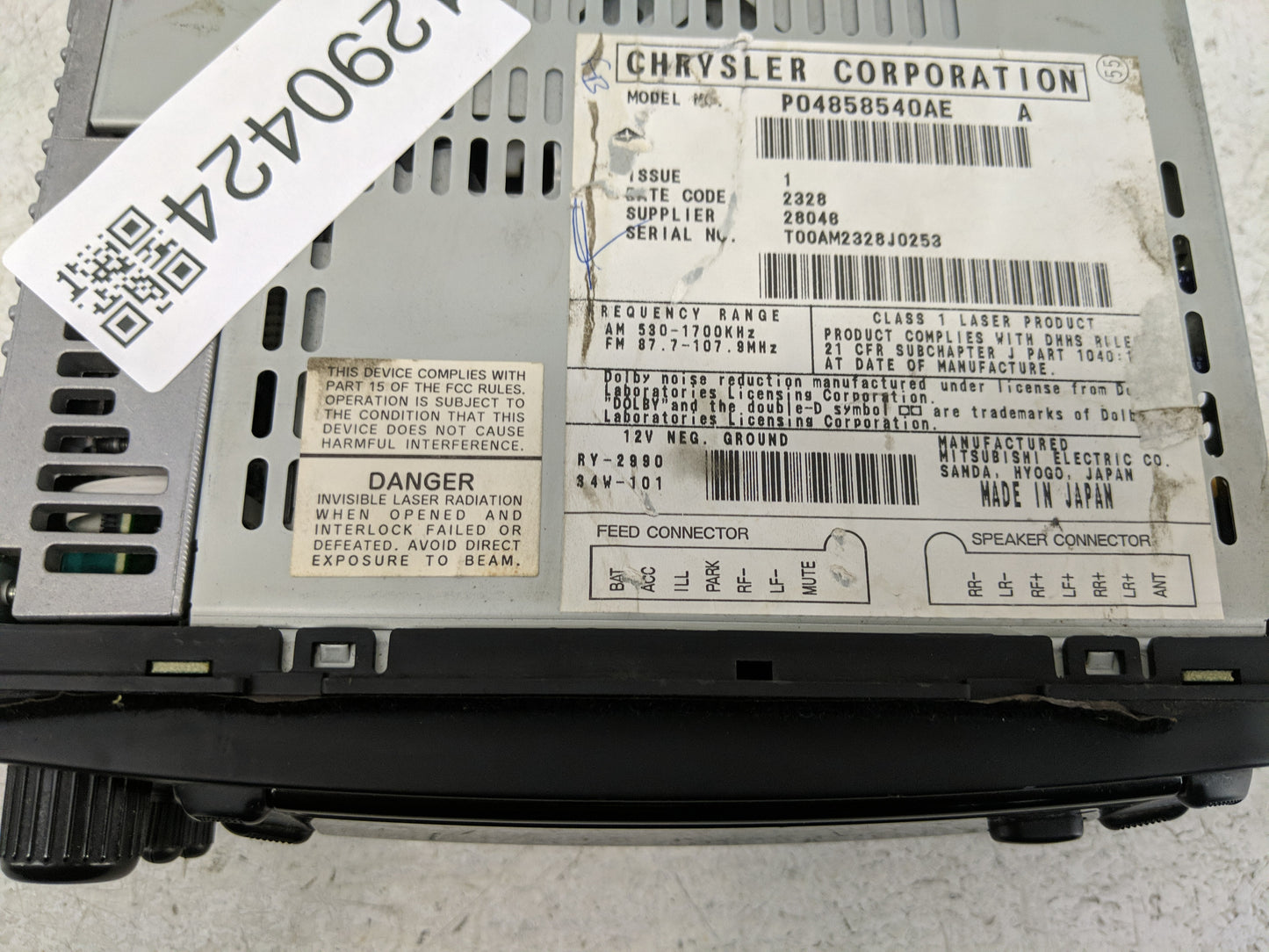 2002 Dodge Grand Caravan Radio AM FM Cd Player Receiver Replacement P/N:P04858540AE Fits Fits 1998 1999 2000 2001 OEM Used A