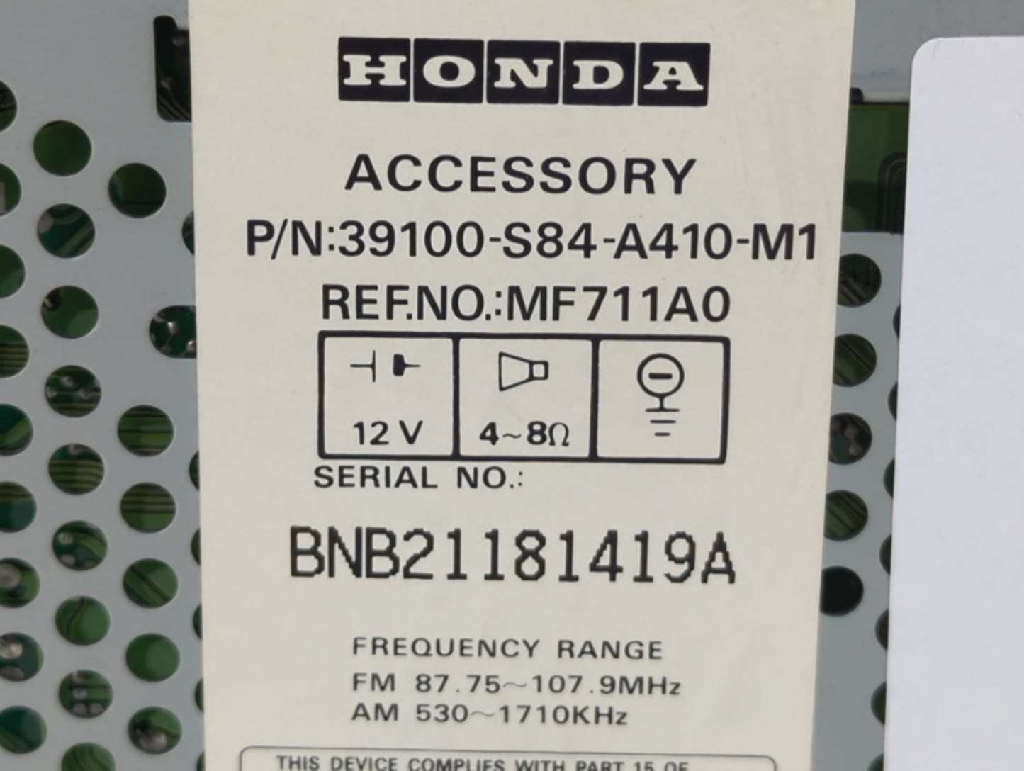2001-2002 Honda Accord Radio AM FM Cd Player Receiver Replacement P/N:39100-S84-A410-M1 Fits Fits 2001 2002 OEM Used Auto Pa