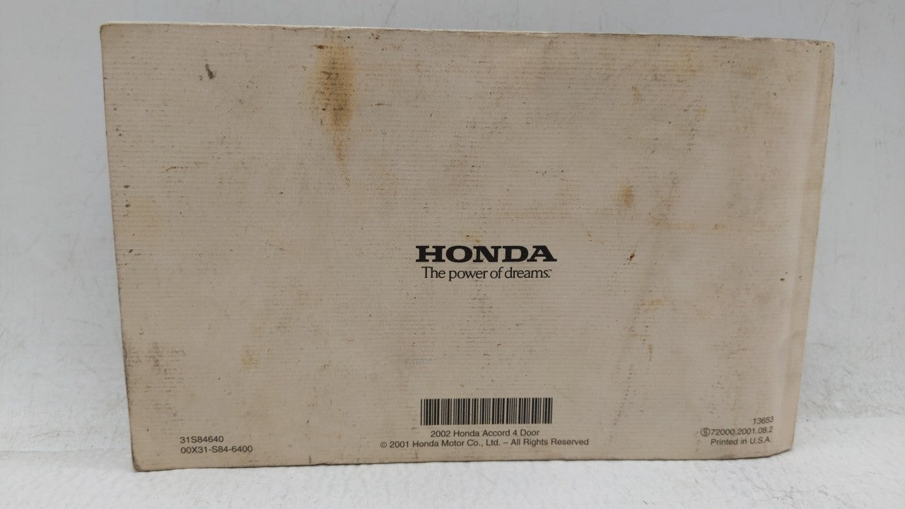 2002 Honda Accord Owners Manual Book Guide OEM Used Auto Parts - Oemusedautoparts1.com