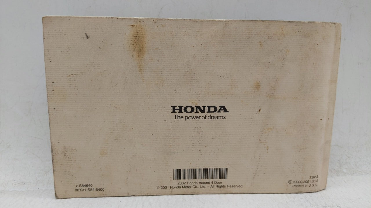 2002 Honda Accord Owners Manual Book Guide OEM Used Auto Parts - Oemusedautoparts1.com