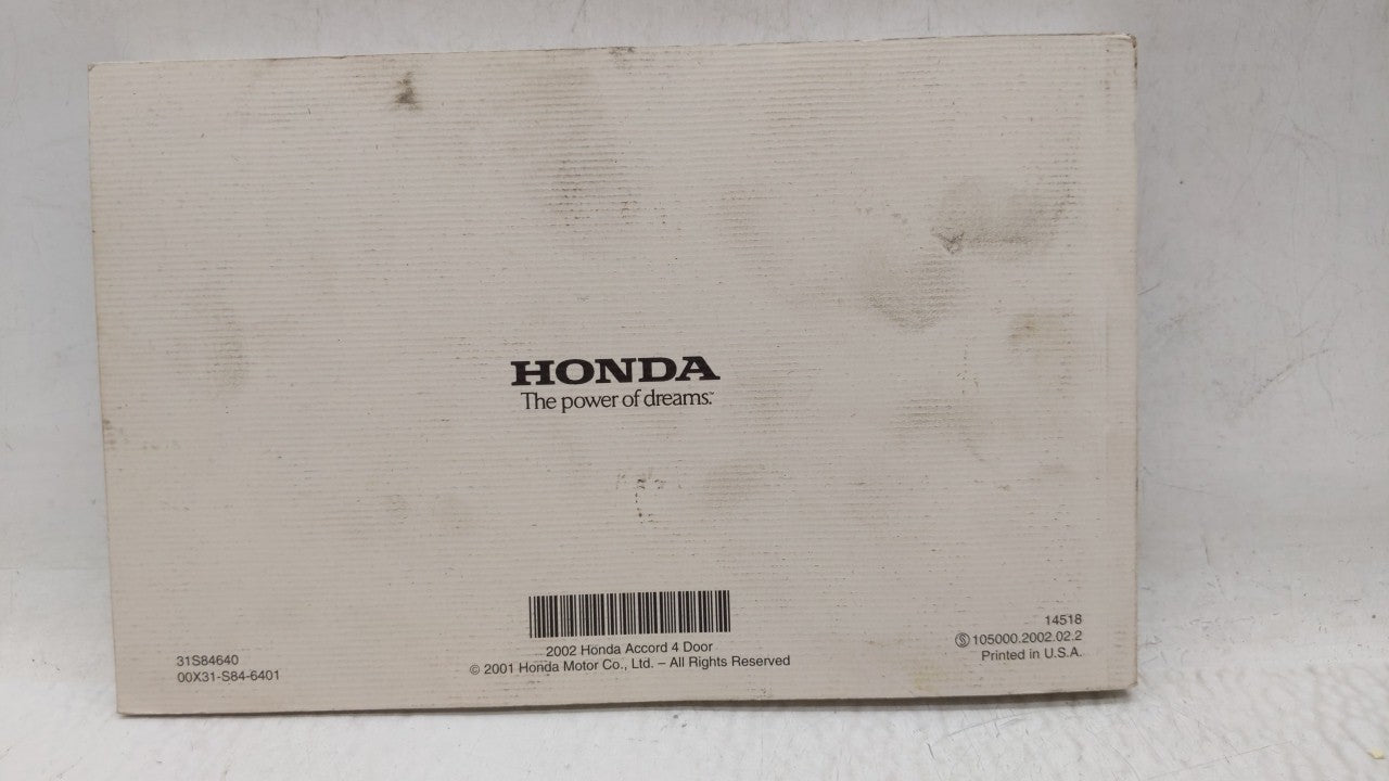 2002 Honda Accord Owners Manual Book Guide OEM Used Auto Parts - Oemusedautoparts1.com