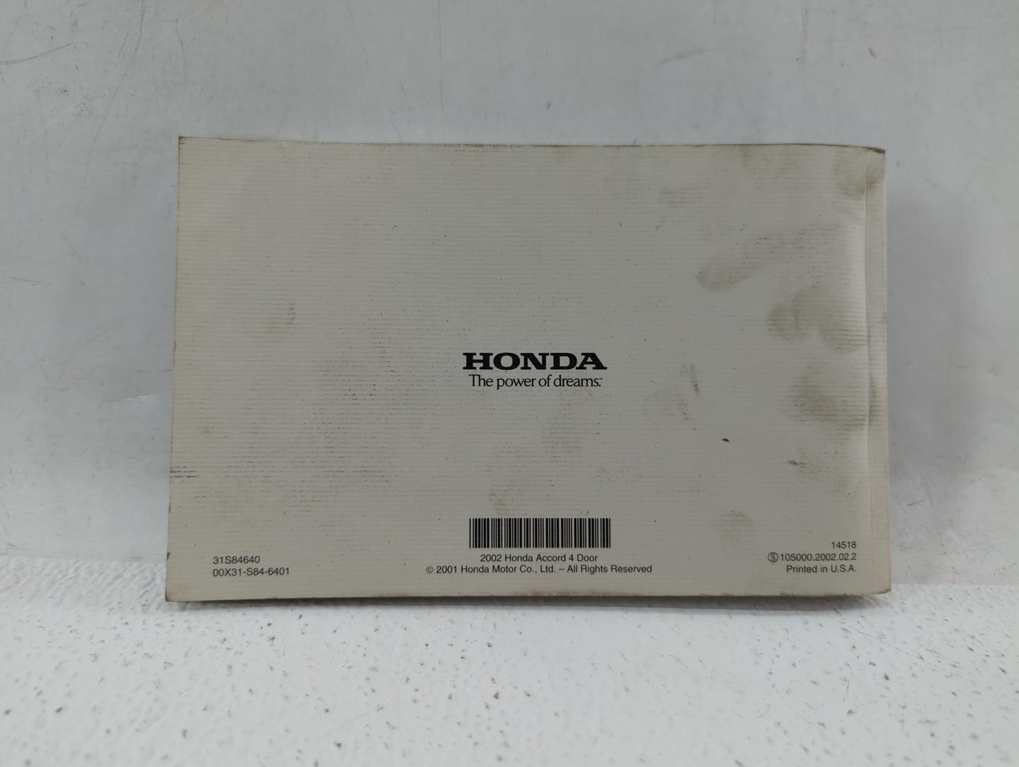 2002 Honda Accord Owners Manual Book Guide P/N:31S84640 00X31-S84-6401 OEM Used Auto Parts - Oemusedautoparts1.com
