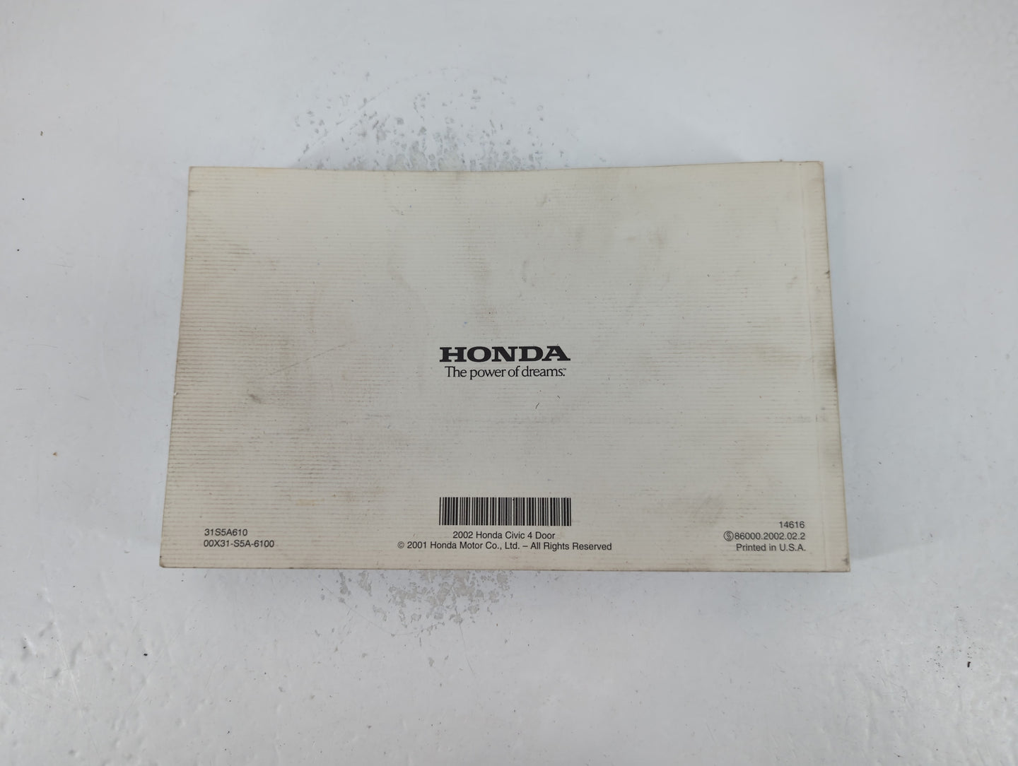 2002 Honda Civic Owners Manual Book Guide P/N:00X31-S5A-6100 OEM Used Auto Parts - Oemusedautoparts1.com