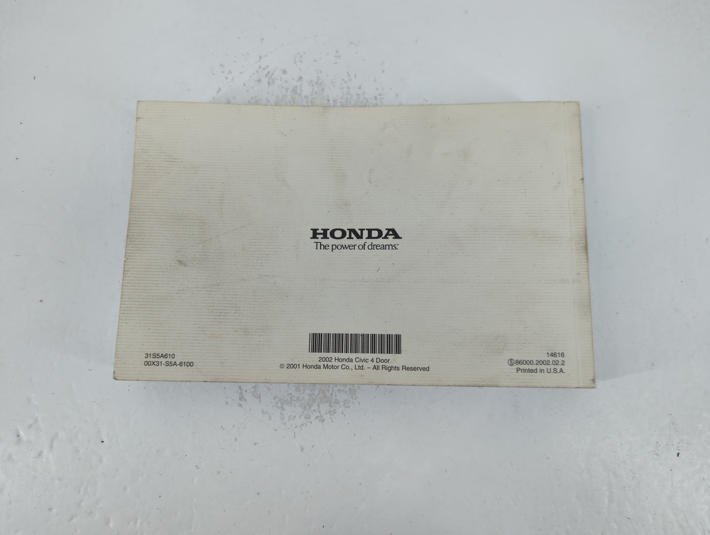 2002 Honda Civic Owners Manual Book Guide P/N:00X31-S5A-6100 OEM Used Auto Parts - Oemusedautoparts1.com