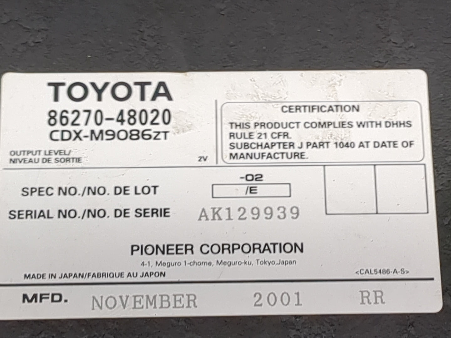 1999-2003 Lexus Rx300 Radio Cd Changer 86270-48020|cdx-m9086zt - Oemusedautoparts1.com