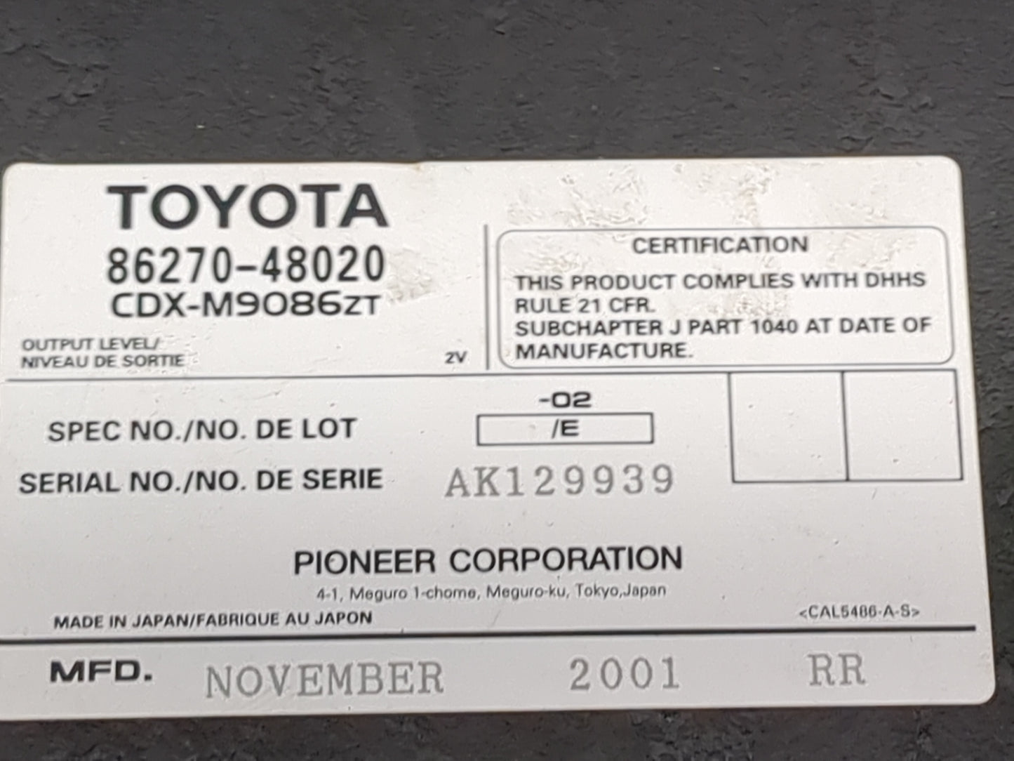 1999-2003 Lexus Rx300 Radio Cd Changer 86270-48020|cdx-m9086zt - Oemusedautoparts1.com