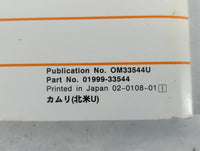 2002 Toyota Camry Owners Manual Book Guide P/N:01999-33544 OEM Used Auto Parts - Oemusedautoparts1.com