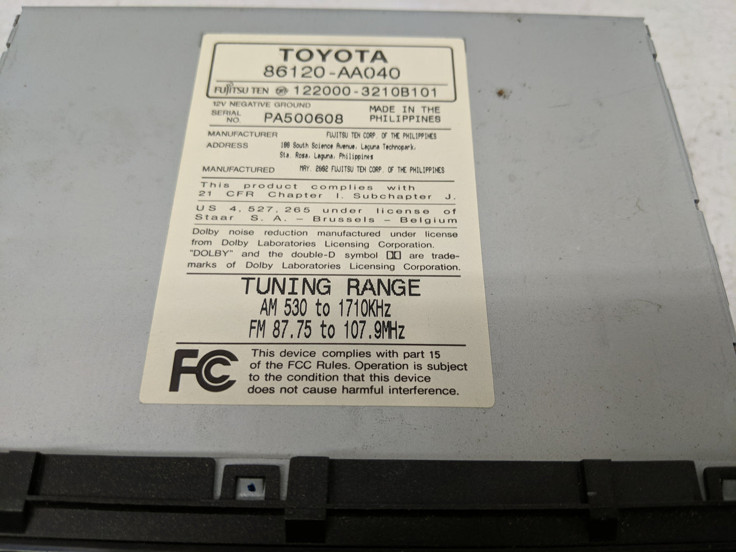 2002-2004 Toyota Camry Radio AM FM Cd Player Receiver Replacement P/N:86120-AA040 Fits Fits 2002 2003 2004 OEM Used Auto Par