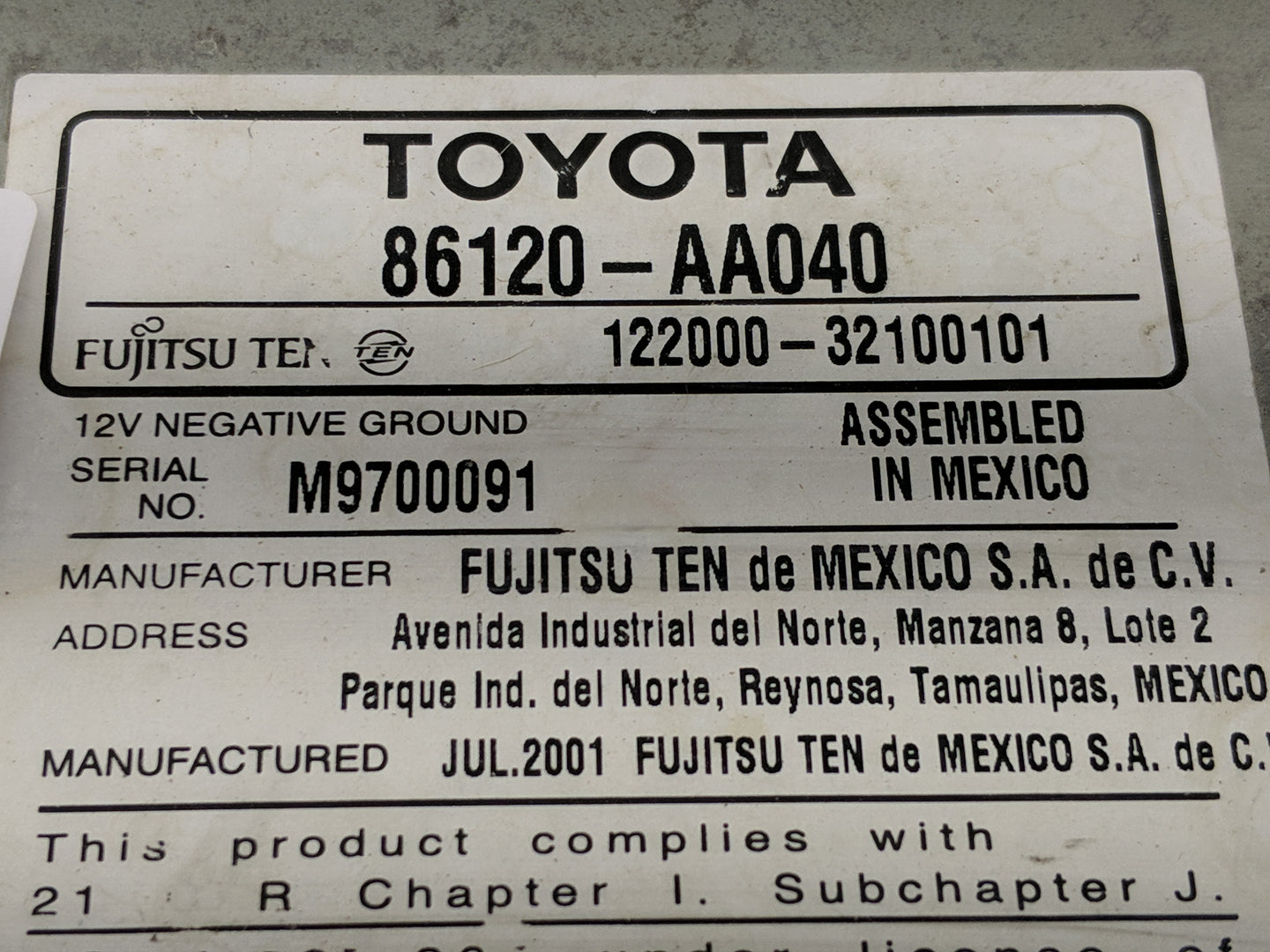 2002-2004 Toyota Camry Radio AM FM Cd Player Receiver Replacement P/N:86120-AA040 Fits Fits 2002 2003 2004 OEM Used Auto Par