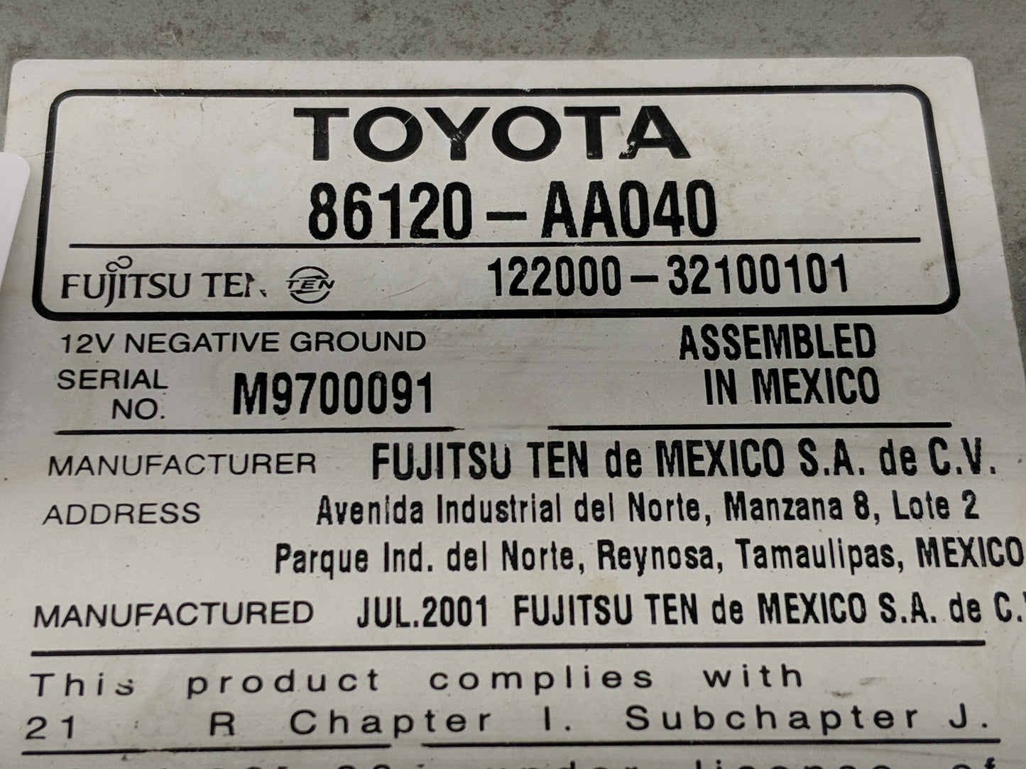 2002-2004 Toyota Camry Radio AM FM Cd Player Receiver Replacement P/N:86120-AA040 Fits Fits 2002 2003 2004 OEM Used Auto Par