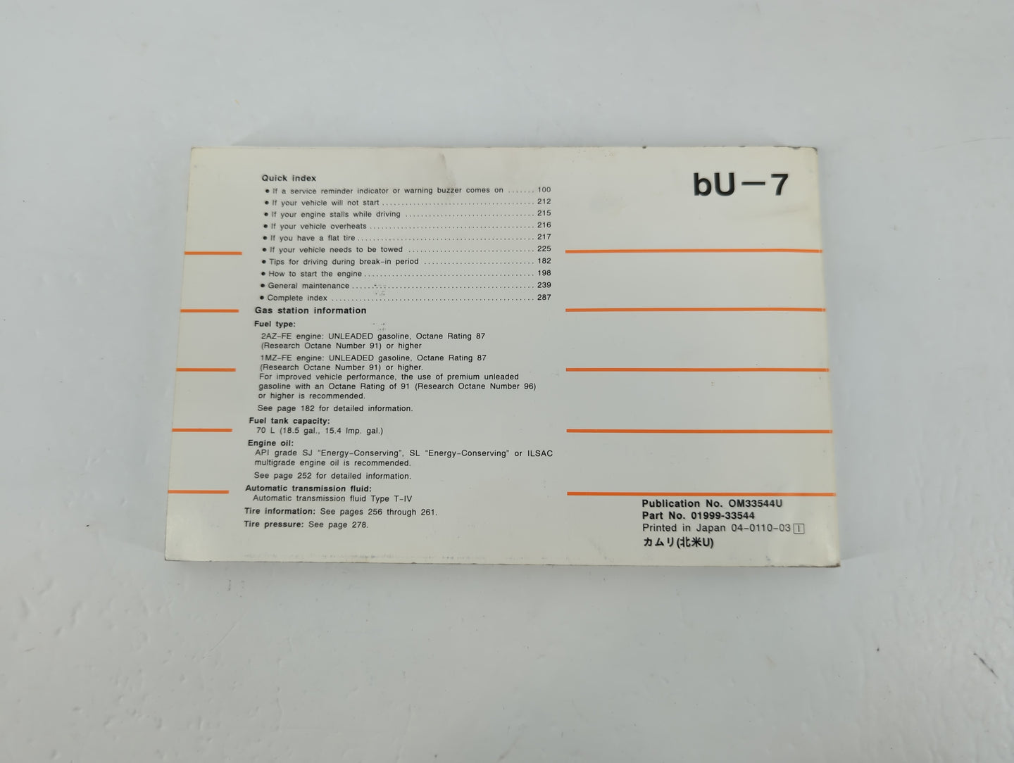2002 Toyota Camry Owners Manual Book Guide P/N:01999-33544 OEM Used Auto Parts - Oemusedautoparts1.com