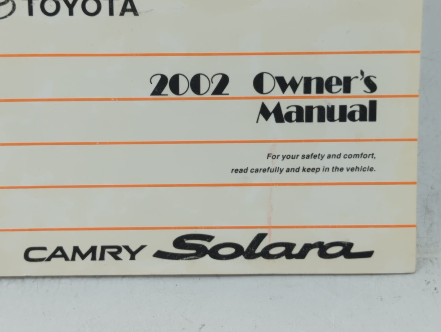 2002 Toyota Solara Owners Manual Book Guide OEM Used Auto Parts - Oemusedautoparts1.com