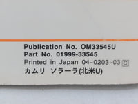 2002 Toyota Solara Owners Manual Book Guide OEM Used Auto Parts - Oemusedautoparts1.com